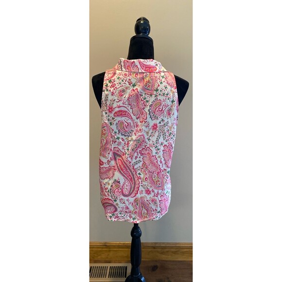 XL Blouse Pink Paisley Button Down Sleeveless Lightweight Collared Summer Top - Picture 4 of 8
